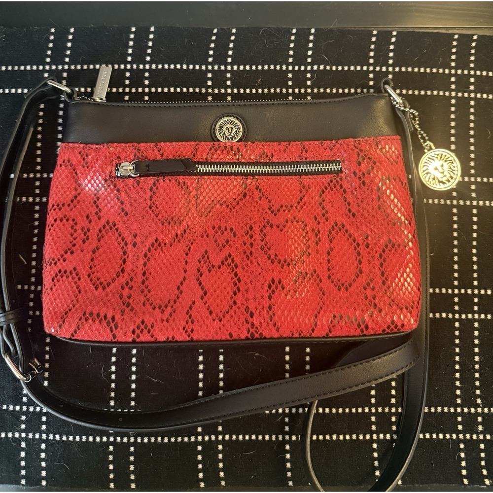Anne Klein Red Faux Snakeskin Crossbody Shoulder Bag Y2K Zip‎ Purse